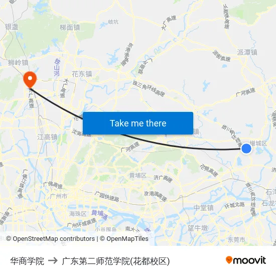华商学院 to 广东第二师范学院(花都校区) map
