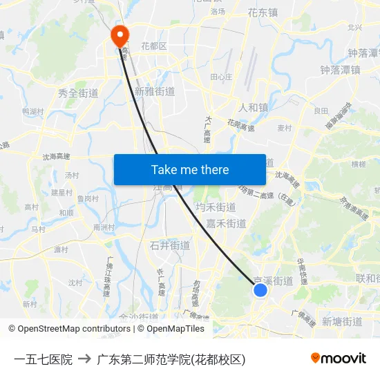 一五七医院 to 广东第二师范学院(花都校区) map