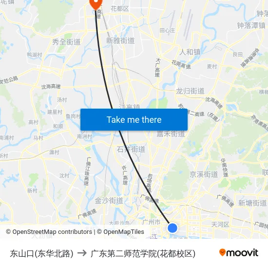 东山口(东华北路) to 广东第二师范学院(花都校区) map
