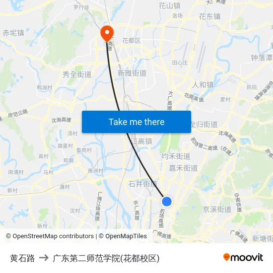 黄石路 to 广东第二师范学院(花都校区) map