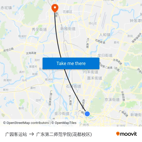 广园客运站 to 广东第二师范学院(花都校区) map
