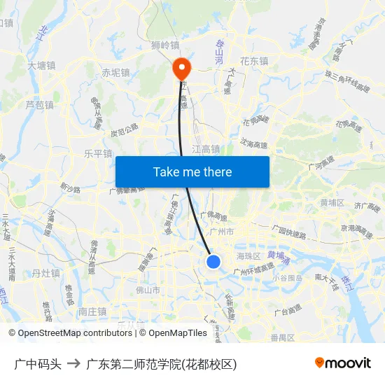广中码头 to 广东第二师范学院(花都校区) map