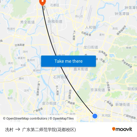 冼村 to 广东第二师范学院(花都校区) map