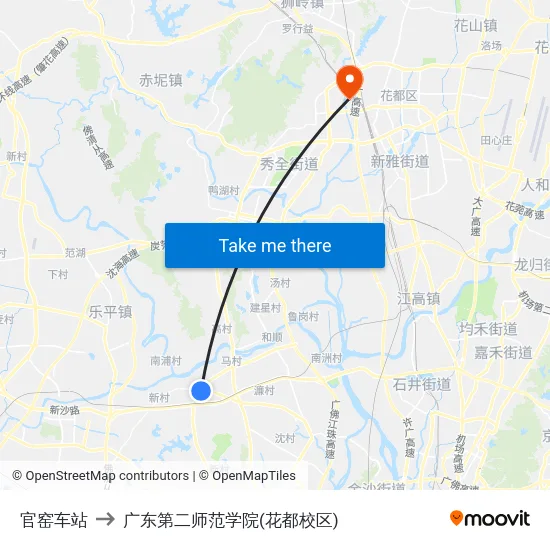 官窑车站 to 广东第二师范学院(花都校区) map