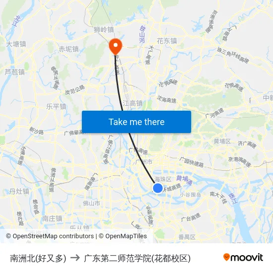 南洲北(好又多) to 广东第二师范学院(花都校区) map