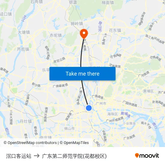 滘口客运站 to 广东第二师范学院(花都校区) map
