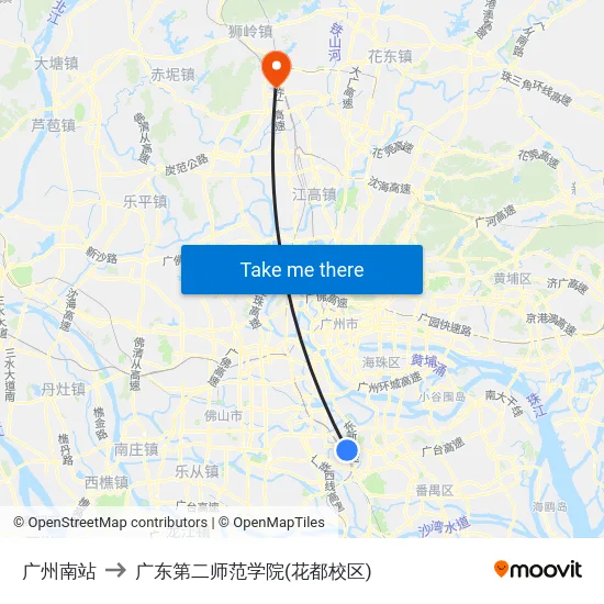 广州南站 to 广东第二师范学院(花都校区) map