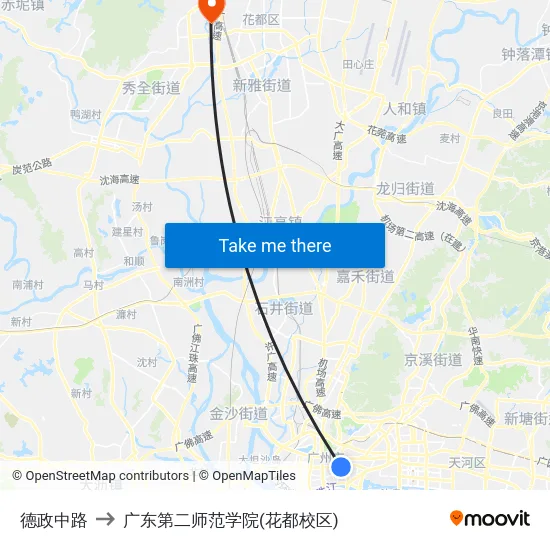 德政中路 to 广东第二师范学院(花都校区) map
