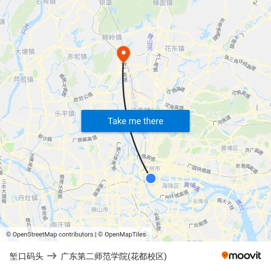 堑口码头 to 广东第二师范学院(花都校区) map