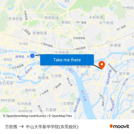 万胜围 to 中山大学新华学院(东莞校区) map