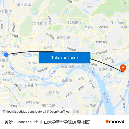 黄沙 Huangsha to 中山大学新华学院(东莞校区) map