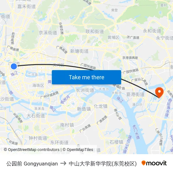 公园前 Gongyuanqian to 中山大学新华学院(东莞校区) map