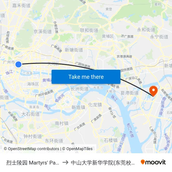 烈士陵园 Martyrs' Park to 中山大学新华学院(东莞校区) map