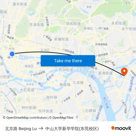 北京路 Beijing Lu to 中山大学新华学院(东莞校区) map