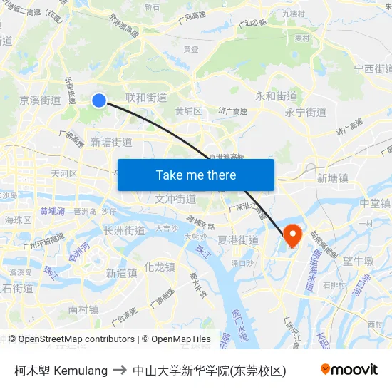 柯木塱 Kemulang to 中山大学新华学院(东莞校区) map