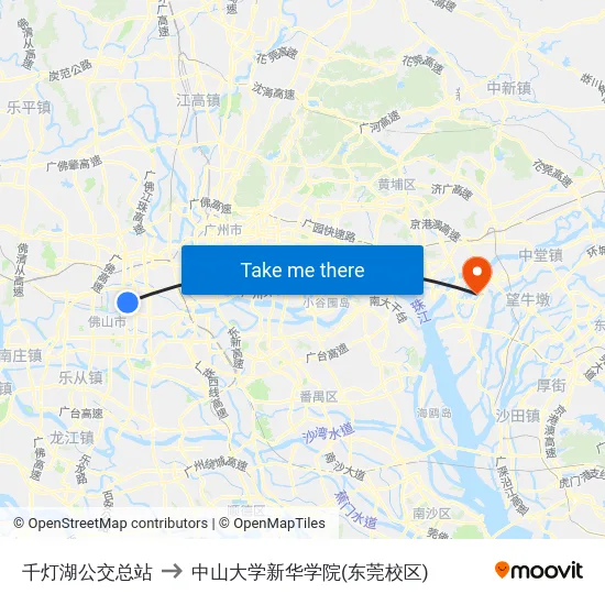 千灯湖公交总站 to 中山大学新华学院(东莞校区) map