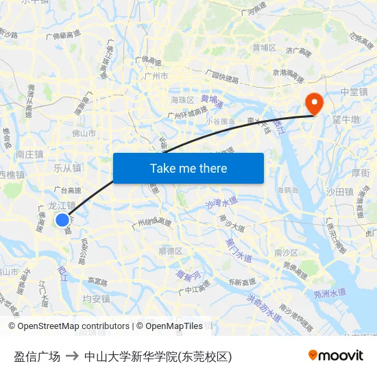 盈信广场 to 中山大学新华学院(东莞校区) map