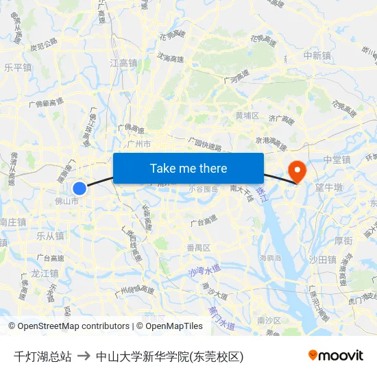 千灯湖总站 to 中山大学新华学院(东莞校区) map