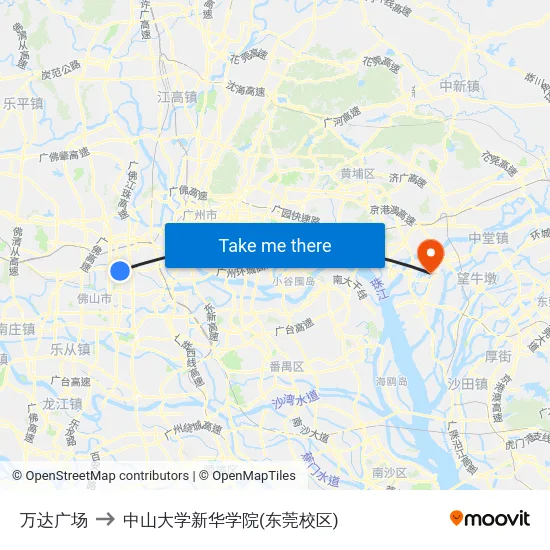 万达广场 to 中山大学新华学院(东莞校区) map