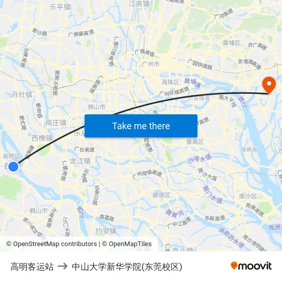 高明客运站 to 中山大学新华学院(东莞校区) map