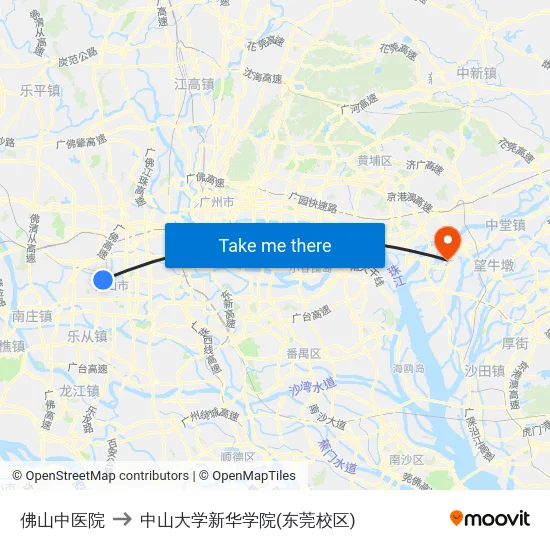 佛山中医院 to 中山大学新华学院(东莞校区) map
