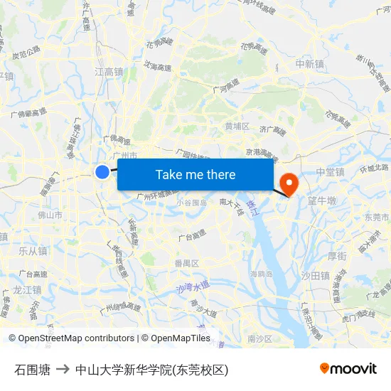 石围塘 to 中山大学新华学院(东莞校区) map