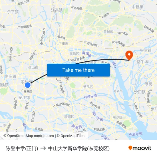 陈登中学(正门) to 中山大学新华学院(东莞校区) map
