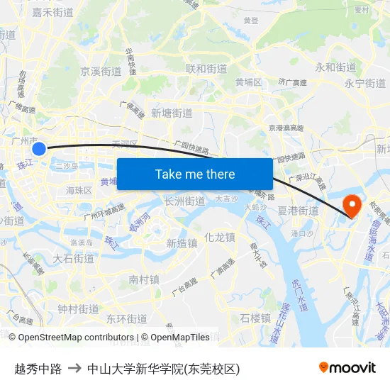 越秀中路 to 中山大学新华学院(东莞校区) map