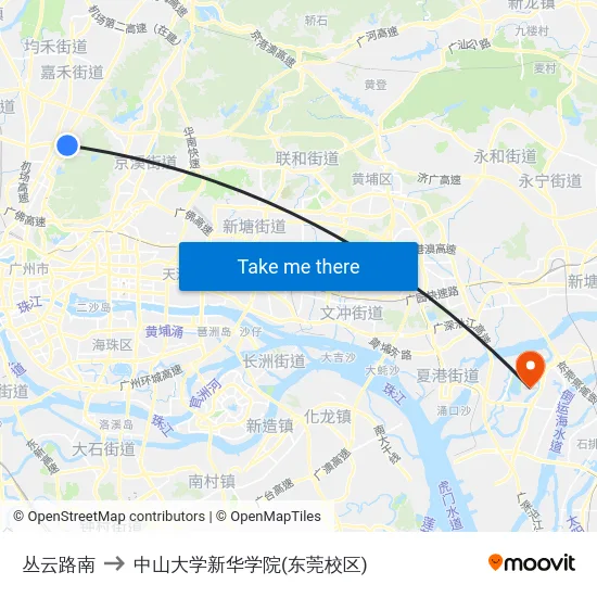 丛云路南 to 中山大学新华学院(东莞校区) map