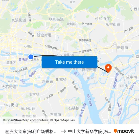 琶洲大道东(保利广场香格里拉酒店) to 中山大学新华学院(东莞校区) map