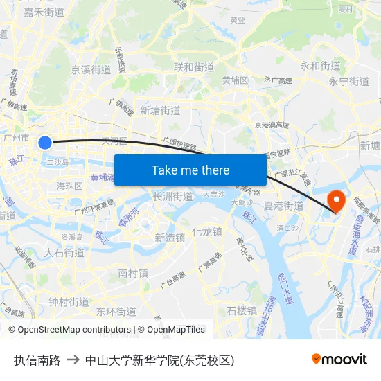 执信南路 to 中山大学新华学院(东莞校区) map