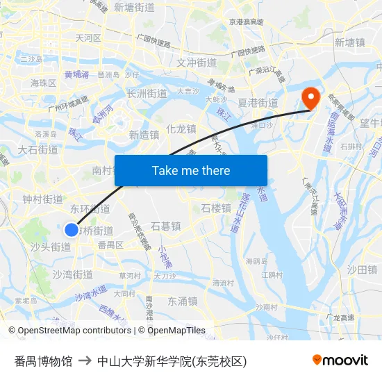 番禺博物馆 to 中山大学新华学院(东莞校区) map