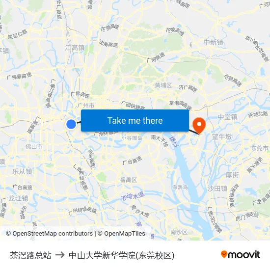 茶滘路总站 to 中山大学新华学院(东莞校区) map