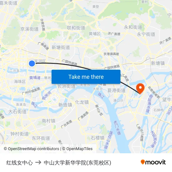 红线女中心 to 中山大学新华学院(东莞校区) map