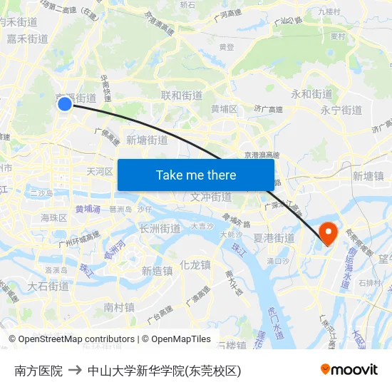 南方医院 to 中山大学新华学院(东莞校区) map