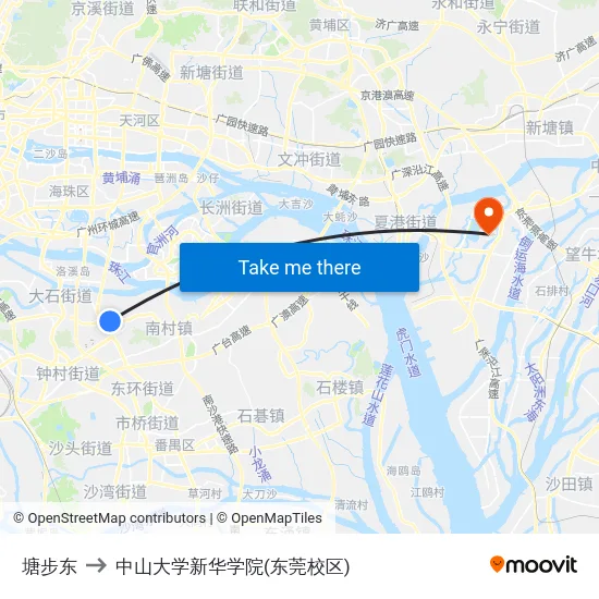 塘步东 to 中山大学新华学院(东莞校区) map
