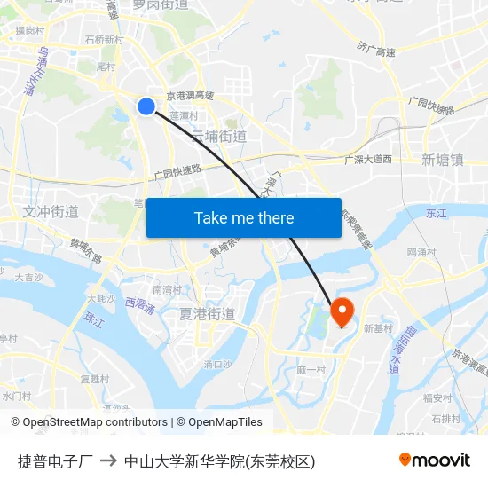 捷普电子厂 to 中山大学新华学院(东莞校区) map