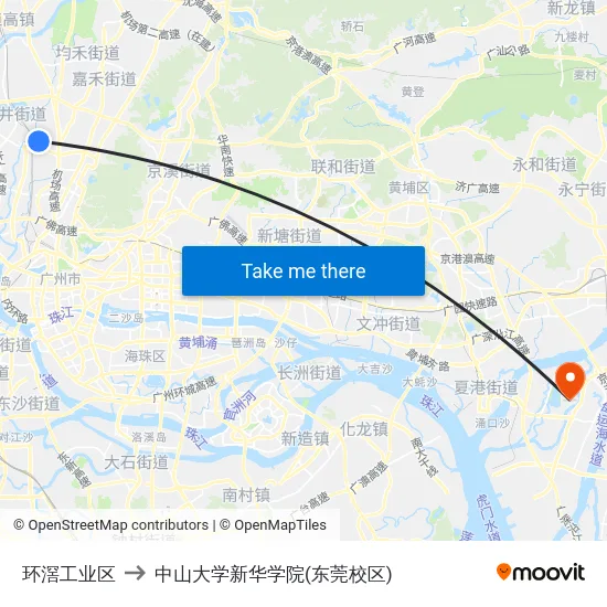 环滘工业区 to 中山大学新华学院(东莞校区) map