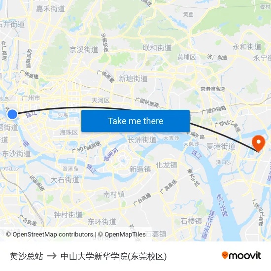 黄沙总站 to 中山大学新华学院(东莞校区) map