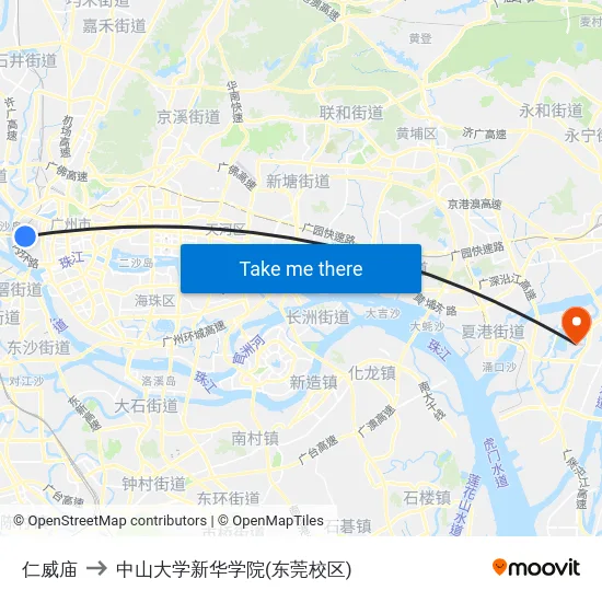 仁威庙 to 中山大学新华学院(东莞校区) map