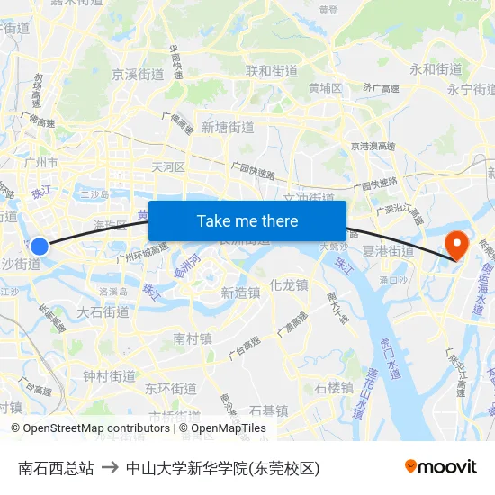 南石西总站 to 中山大学新华学院(东莞校区) map