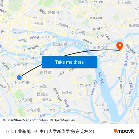 万宝工业基地 to 中山大学新华学院(东莞校区) map