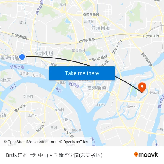 Brt珠江村 to 中山大学新华学院(东莞校区) map