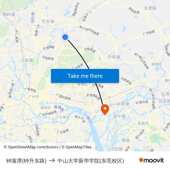 钟落潭(钟升东路) to 中山大学新华学院(东莞校区) map