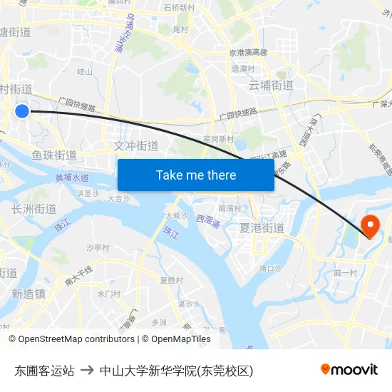 东圃客运站 to 中山大学新华学院(东莞校区) map