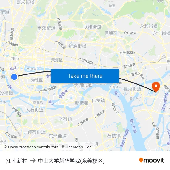 江南新村 to 中山大学新华学院(东莞校区) map