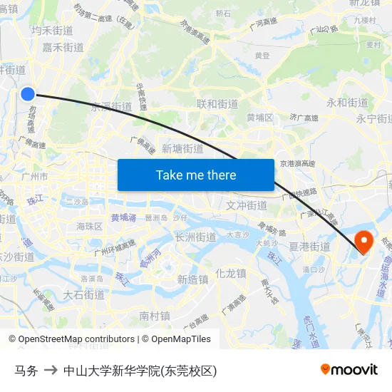 马务 to 中山大学新华学院(东莞校区) map