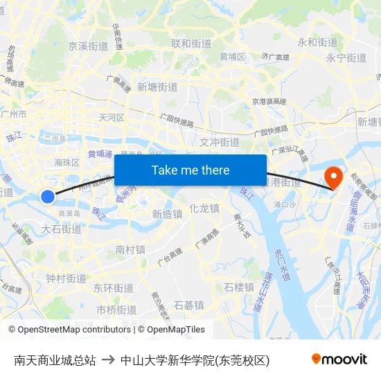 南天商业城总站 to 中山大学新华学院(东莞校区) map