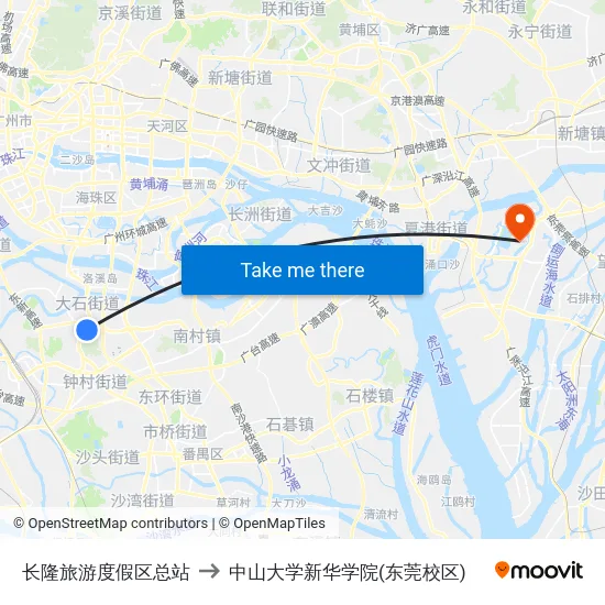 长隆旅游度假区总站 to 中山大学新华学院(东莞校区) map