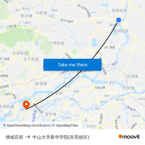 增城宾馆 to 中山大学新华学院(东莞校区) map